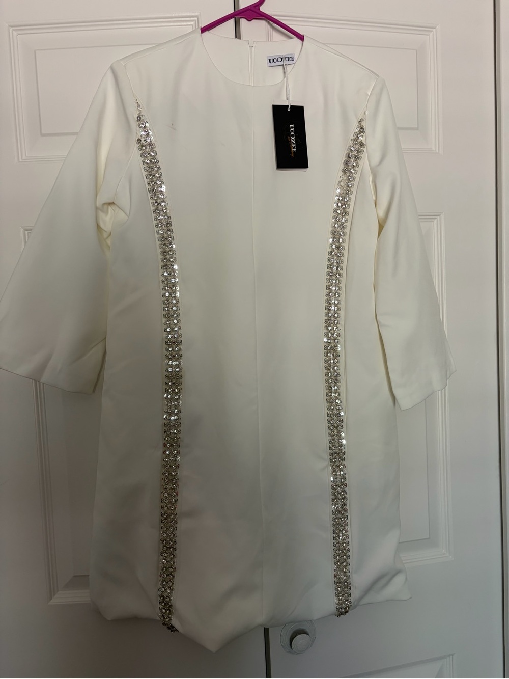 Woolrich White Long-Sleeve Embellished Sheath Dress